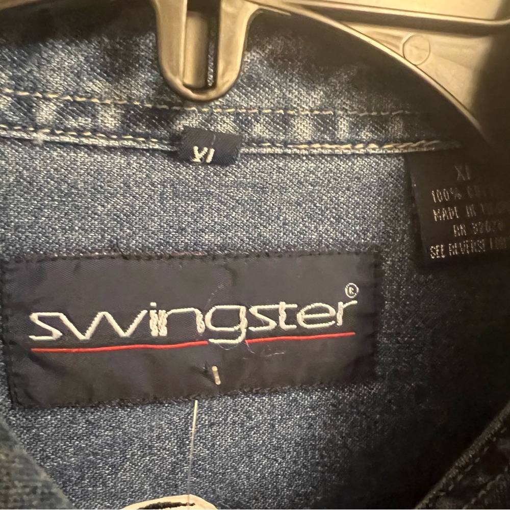 Vintage U.S. Olympics Swingster AT&T Proud Sponsor Men's Blue Denim Shirt XL - Picture 6 of 8